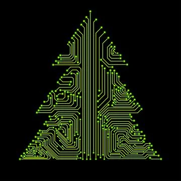 Abstract technology Christmas tree, circuit board. Vector illustration Illustrazione stock