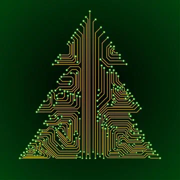 Abstract technology Christmas tree, circuit board. Vector Stock Illustration