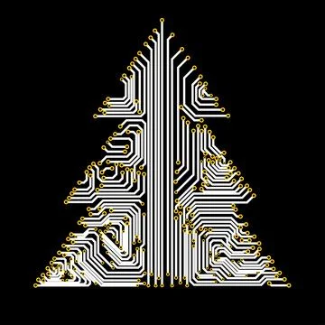 Abstract technology Christmas tree, circuit board. Vector Stock Illustration