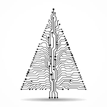 Abstract technology Christmas tree, circuit board, vector illustration 스톡 일러스트