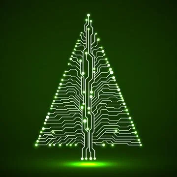 Abstract technology Christmas tree, circuit board, vector illustration Stock Illustration