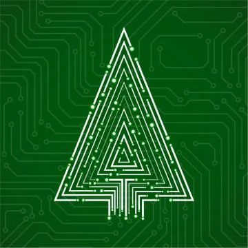 Abstract technology Christmas tree made from circuit board. Vector illustration Illustrazione stock