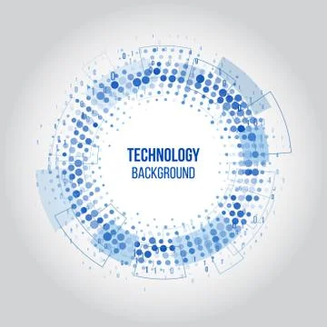 Abstract technology circles with dots and binary code. Stock Illustration