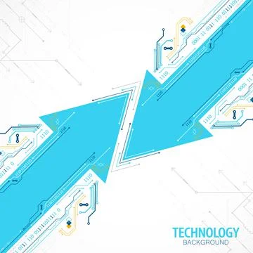 Abstract technology circuit board. Communication concept. Arrow theme. Illustrazione stock