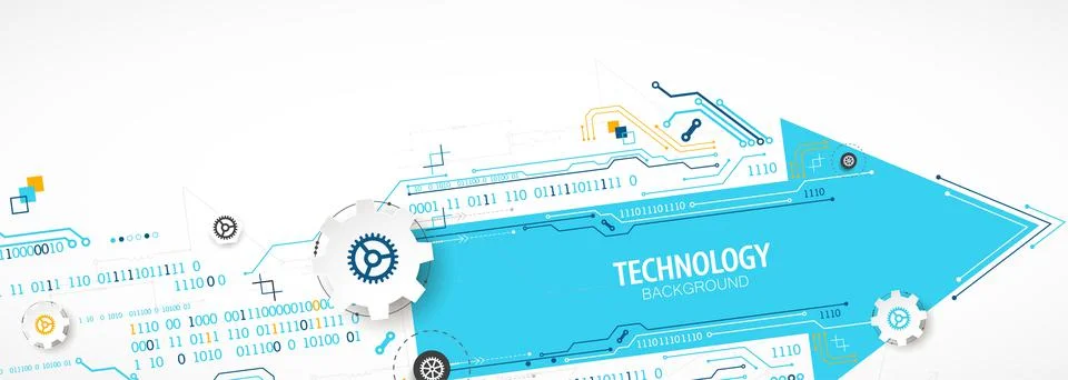 Abstract technology circuit board. Communication concept. Arrow theme. Stock Illustration