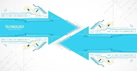 Abstract technology circuit board. Communication concept. Arrow theme. Illustrazione stock