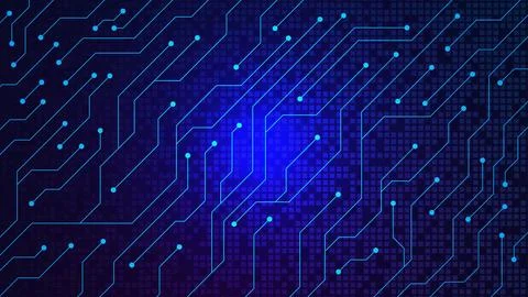 Abstract technology circuit board with digital pixels. Ilustración de archivo
