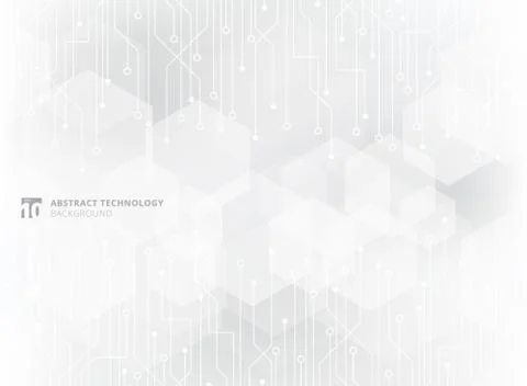 Abstract technology circuit board on gray geometric hexagon overlay pattern b Illustrazione stock
