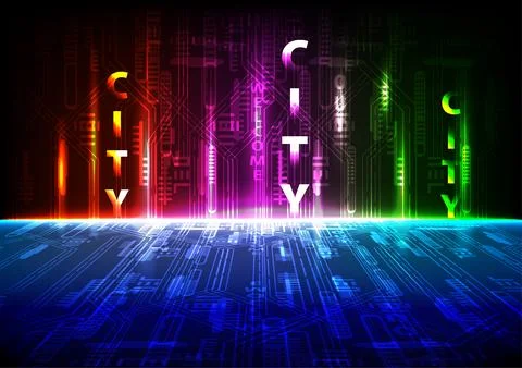 Abstract technology City background Hitech. Perspective Distort, vector ill.. Stock Illustration