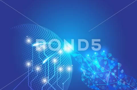 Abstract technology with click hand wireframe and halftone dots blue backgrou Stock Illustration
