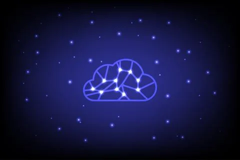 Abstract Technology Cloud Network Connection Neon Dots and star Stock Illustration