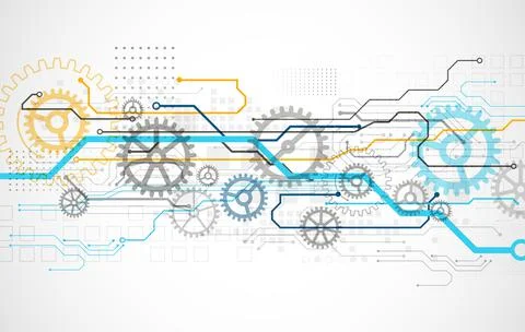 Abstract technology cogwheel concept. Circuit board, high computer color back Stock Illustration