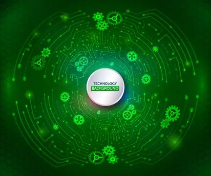 Abstract technology communication on the green background. Hi-tech radial cir Stock Illustration