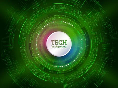 Abstract technology communication on the green background. Hi-tech radial cir Stock Illustration