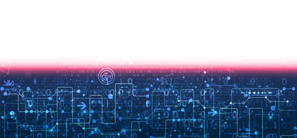 Abstract technology concept with binary code . Circuit board, high computer c Illustrazione stock