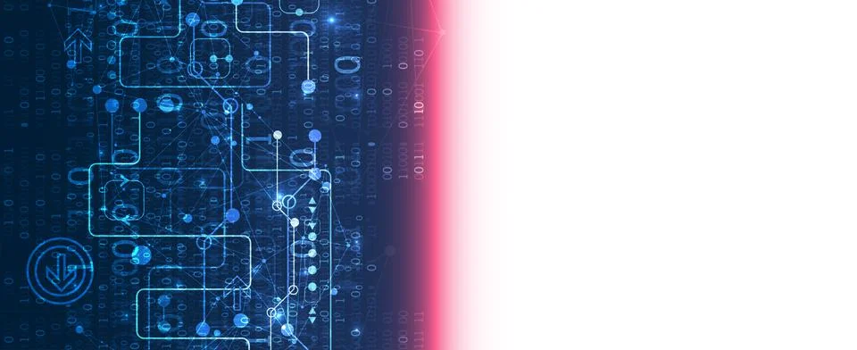 Abstract technology concept with binary code . Circuit board, high computer c Illustrazione stock