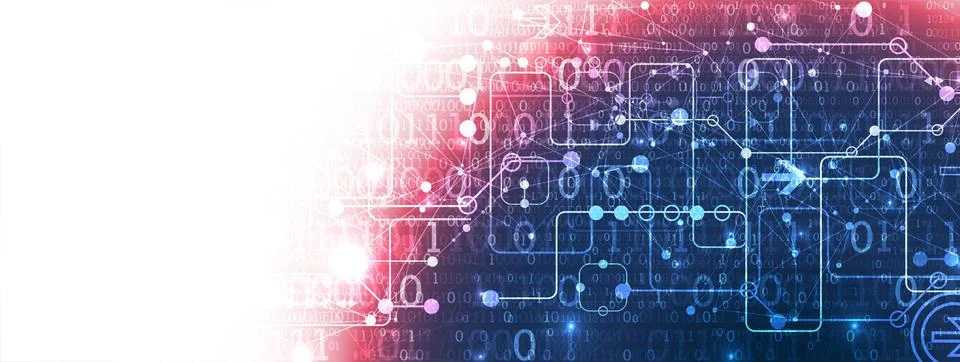 Abstract technology concept with binary code . Circuit board, high computer c Illustrazione stock