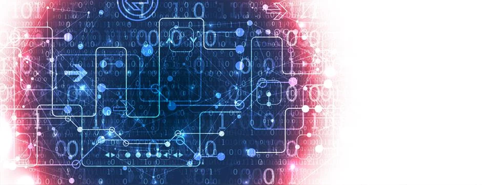 Abstract technology concept with binary code . Circuit board, high computer c Stock Illustration