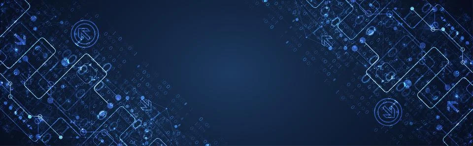 Abstract technology concept with binary code . Circuit board, high computer c Illustrazione stock