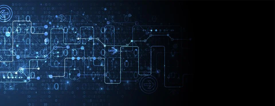 Abstract technology concept with binary code . Circuit board, high computer c Illustrazione stock