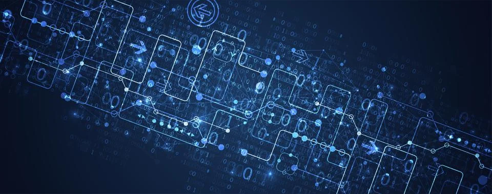 Abstract technology concept with binary code . Circuit board, high computer c Illustrazione stock