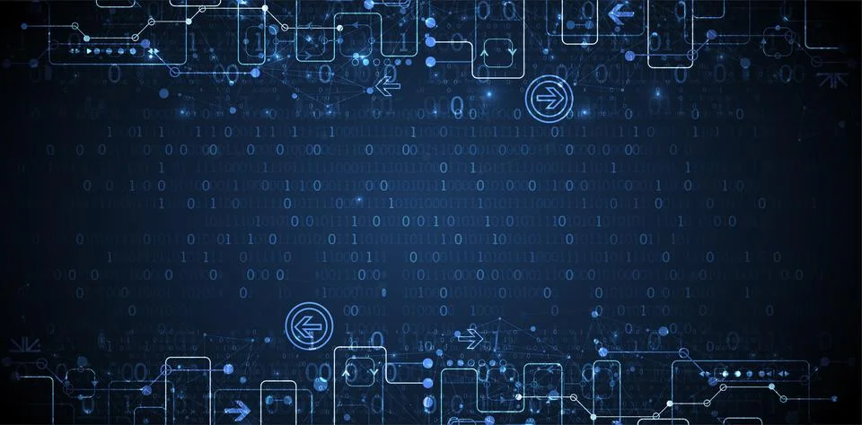 Abstract technology concept with binary code . Circuit board, high computer c Stock Illustration