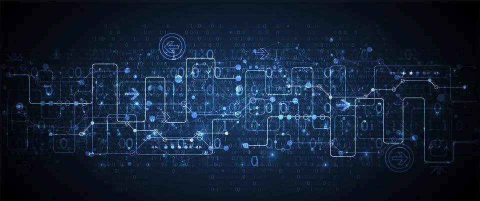 Abstract technology concept with binary code . Circuit board, high computer c Stock Illustration