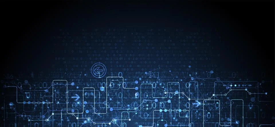 Abstract technology concept with binary code . Circuit board, high computer c Illustrazione stock