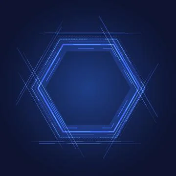 Abstract technology concept blue hexagon elements with lines on glow blue bac Stock Illustration