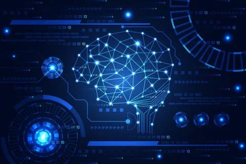 Abstract technology concept brain digital link on hi tech blue background Stock Illustration