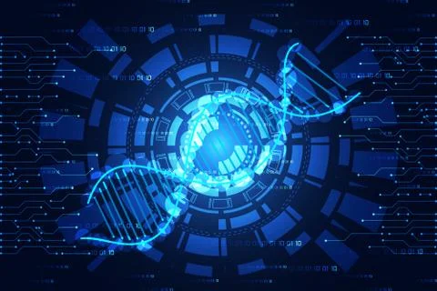 Abstract technology concept circle DNA digital link binary on hi tech blue イラスト素材