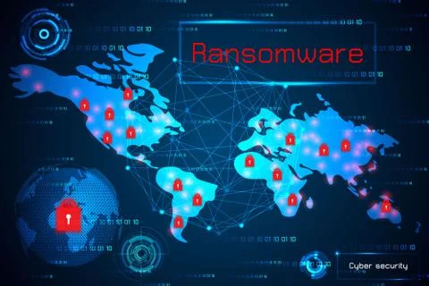 Abstract technology concept cyber security with ransomware alert warning Иллюстрация