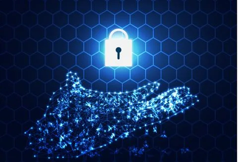 Abstract technology concept cyber security hand digital link  on hexagon Stock-Illustration