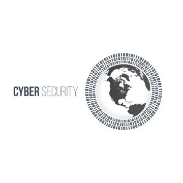 Abstract technology concept cyber security with circle world and digital binary 스톡 일러스트