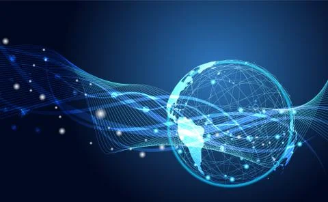 Abstract technology concept global network Wave flow connection futuristic ea Illustrazione stock
