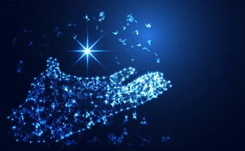 Abstract technology concept hand digital link on hi tech background Illustration