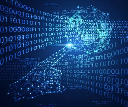 Abstract technology concept hand digital link and world digital future Иллюстрация
