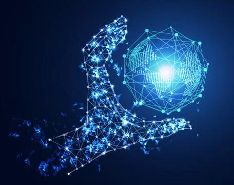 Abstract technology concept hand digital link and world future on hi tech Иллюстрация