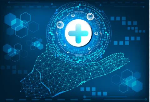 Abstract technology concept hand digital link and healthcare on hi tech Illustrazione stock