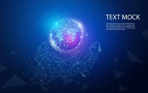 Abstract technology concept hand digital link and world on hi tech background Stock Illustration