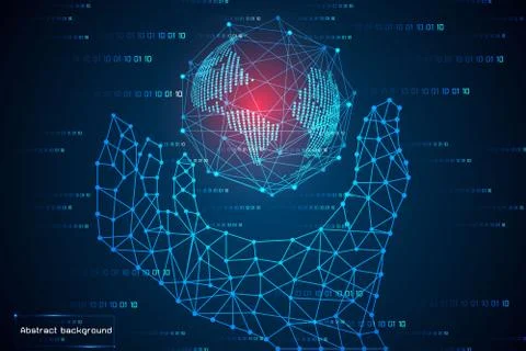 Abstract technology concept hands digital and world link future design Иллюстрация