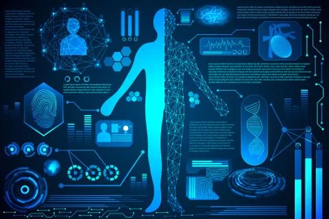 Abstract technology concept human body digital health care ; hud interface Stockillustratie