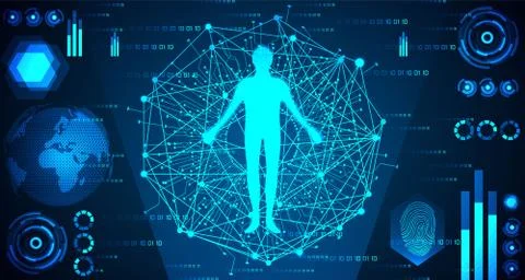 Abstract technology concept human body in digital link ; hud interface Stock-Illustration