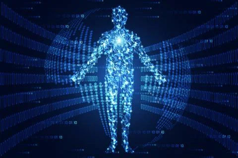 Abstract technology concept human digital link on binary hi tech background Stock-Illustration