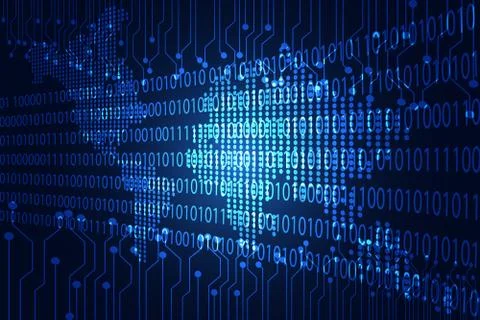 Abstract technology concept map dot digital link binary on hi tech blue Illustrazione stock