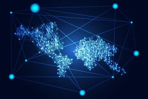 Abstract technology concept map dot digital link on hi tech background Stock-Illustration