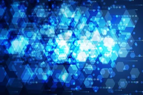 Abstract technology concept modern blue light hexagon on hi tech binary Stock-Illustration