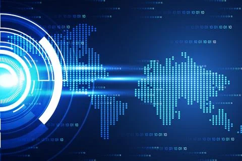 Abstract technology concept modern circle blue light and map dot on hi tech Illustrazione stock