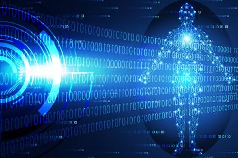 Abstract technology concept modern circle blue light and human digital 스톡 일러스트