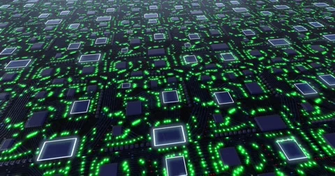 Abstract technology concept with moving lights and imitation of a printed Stock Footage 150590623